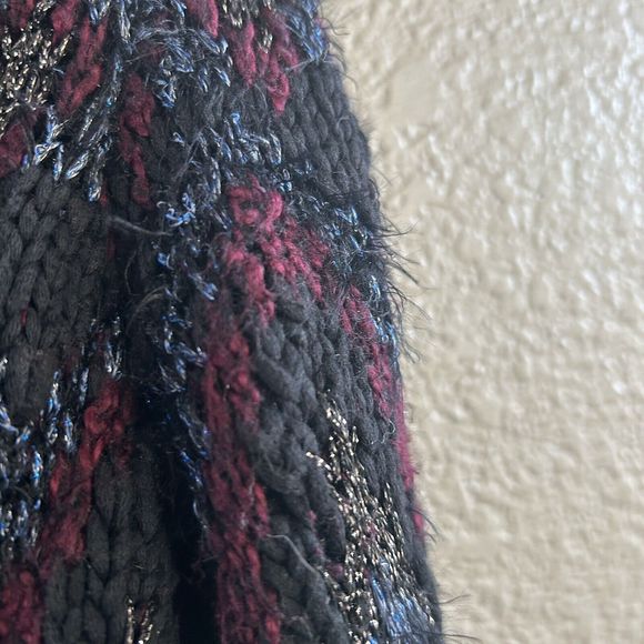 Lucky Brand  Cardigan Black Red Shine Fair Isle Button Up Grandpa chunky boho XS - Picture 7 of 14